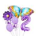 Kit ballon papillon 2ème anniversaire violet avec fleur de tournesol et confettis - Violet Chiffre 2