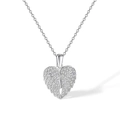 Eleganter Herzanhänger mit Engelsflügeln in Silber und funkelnden Zirkoniasteinen - Herz öffnende Flügel / Silber