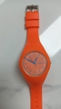 Fashionable Geneva quartz watch featuring vibrant orange silicone strap and blue markers - Orange