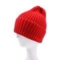 Close-up of vibrant red rib-knit texture and fold-over cuff on warm winter beanie - One Size (54-60cm) / Red