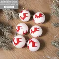 Set of 6 Christmas white foam balls with red elk silhouette pattern and hanging ropes - Red & White Reindeer Style (6 Pcs)