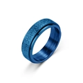 Detail of blue spinner ring showing sandblasted outer surface and brushed metal interior - US 6 / 6MM Frosted Blue