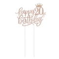 Makroaufnahme von roségold Glitzer Happy 20th Birthday Kuchendeko mit Krone und Sternen - 20. Geburtstag (Stil 20) / Roségold