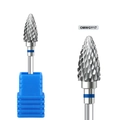 Macro detail of alloy nail drill bit OMWGY17 with blue band for manicures - Blue Ring Fine Pointed Taper Bit (OMWGY17)