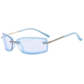 Y2K futuristic square sunglasses with light blue lenses and silver metal temples - Silver Frame Blue Lens