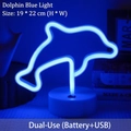 Blue LED neon dolphin lamp with white round base, USB or battery powered, 19x22cm size - Dolphin Blue Light