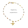 Detailed specs of starfish pendant necklace with colored beads and 14K gold stainless steel chain - Seastar Pendant Style / N3 Multi-color Beads