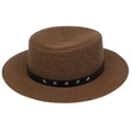 Dark brown wide-brimmed straw hat with black band and silver star rivets for sun protection - Five-pointed Star Studded Band Style (301D)