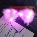 White plush bunny ears headband with internal pink LED lights and metal frame - Fox Ear / White + Pink Light