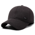 Berretto da baseball maschile in lana antracite con paraorecchie caldi e logo in metallo - Regolabile / Grigio