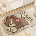 Tapis de bain chien de dessin animé en tissu doux antidérapant de forme ovale irrégulier - 40*60cm / Chien avec Casque