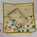 Elegant off-white square silk scarf with vibrant yellow and green floral print patterns - Turmeric Flower Small Square Scarf / 65