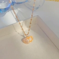 Elegant gold shell necklace with pavé cubic zirconia and central white pearl inlay - Openable Shell Necklace (Lip Chain) / Rose Gold