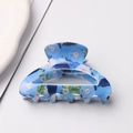 Sky blue semi-circle hair claw clip with white and orange floral patterns - Sky Blue Floral