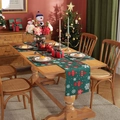 Modern green Christmas table runner and placemat set with reindeer and snowflake patterns - Green Base Christmas Ball / 30*140cm