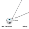 Silver evil eye pendant necklace with blue enamel on a minimalist titanium chain - Steel Color (KN88714-K)