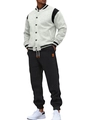 Men's casual tracksuit featuring a grey patchwork baseball jacket and black joggers set - S / Light Gray + Black