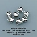 Detail of 11x13mm vintage silver heart charms with precise dimensions and weight for DIY - Antique Silver