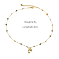 Elegante collana in acciaio inossidabile placcato oro 14K con pietre e ciondolo delfino - N10 Perline Piatte Miste