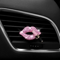 Pink rhinestone encrusted lips and lipstick car air vent clip accessory in alloy - Pink Lips with Lipstick