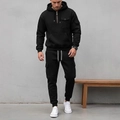 Men's black hooded sweatshirt and cargo jogger set with half-zip and high-quality knit finish - M / Top And Bottom / Black