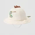 Dettaglio cappello sole bimbi con ricamo dinosauro e pinne decorative 3D sul retro - Taglia Bambino Regolabile / Beige