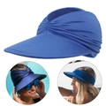 Women's royal blue pleated visor hat with wide brim for sun protection and outdoor activities - Sapphire Blue