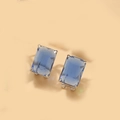Square sapphire blue crystal stud earrings with classic silver four-claw setting - Sky Blue (Silver)