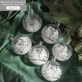 Set de bolas de Navidad transparentes de 6cm con motivos de árboles nevados y purpurina - 6cm / Estilo A-Árbol de Nieve con Purpurina Blanca
