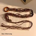 Détail de la chaîne de taille bohème tissée main avec perles en bois et boucle, long 170cm - Style Tissé à Boucle en Bois Ronde