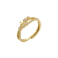 French vintage gold adjustable open ring with crescent moon and small clear gemstones - Moon and Stars Rhinestone Style (VJ560 Gold)