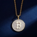 Colgante de Bitcoin chapado en oro con circonitas brillantes y cadena de cuerda - Bicolor Grande (Con cadena de cordón de 24 pulgadas)