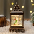 Bronze vintage Christmas lantern featuring a snowman scene with sparkling glitter - Broom Snowman