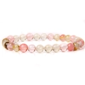 Elastic bracelet featuring 6mm smooth pink and yellow natural stone crystal beads - Watermelon Skin (Striped)