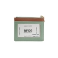 Jade green RFID blocking card holder with brown leather trim and transparent ID window - Green