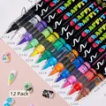 Set di 12 pennarelli acrilici impermeabili per nail art con punta a pennello per design - 12 Pezzi / Colorato