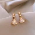 Élégantes boucles d'oreilles en forme d'éventail dorées avec pavé de zircons brillants - 76# Tige en Argent - Boucles d'Oreilles Pendantes Luxe Plein Zircon en Forme d'éventail Doré