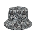 Detail of tropical plant leaf pattern printed on cotton fabric of the reversible bucket hat - Black White Blue Leaf Pattern (1#)