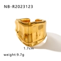 Irregular heart-shaped gold plated stainless steel chunky ring in 1.7cm width - Adjustable Open / Wide Cast Irregular Style (NB-R2023123) / Gold