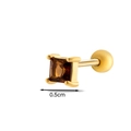 Detailed view of golden stainless steel stud with a 0.5cm square brown gemstone - 5# Gold Brown Stone (HSPJ058) / 0.5cm