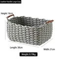 Cesta grande de almacenamiento gris con asas de cuero marrón medida 30x21x16cm - Grande / Gris