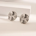 Minimalist silver lava textured stud earrings with polished 18K plating finish - Liquid Metal Coin / Steel