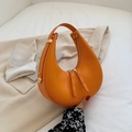 Sac demi-lune chic orange en cuir lisse avec fermeture éclair dorée pour femme - Orange