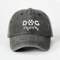 Vintage washed dark grey cotton baseball cap featuring white DOG MOM heart embroidery - Black