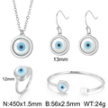 Silbernes Schmuckset mit Teufelsauge: Kette, Ohrringe, Ring und Perlenarmreif - Kreisförmiger Stahlfarbringstil (KS204752-K)