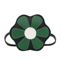 Cute black flower mini crossbody bag for girls with green petals and fine stitching - Green