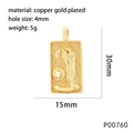 Gold-plated rectangular tarot pendant with white zircon and precise dimensions info - The Hermit