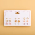 Set of 12 pairs of alloy butterfly and pearl stud earrings on a display card - Pearl Star Flower Butterfly 9 Pairs Stud Set