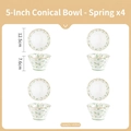 Set of 4 ceramic 5-inch cone-shaped rice bowls with green spring floral patterns - Spring Pattern / Set of 4