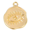 Golden stainless steel evil eye pendant with embossed sunburst lines and metallic luster - Gold